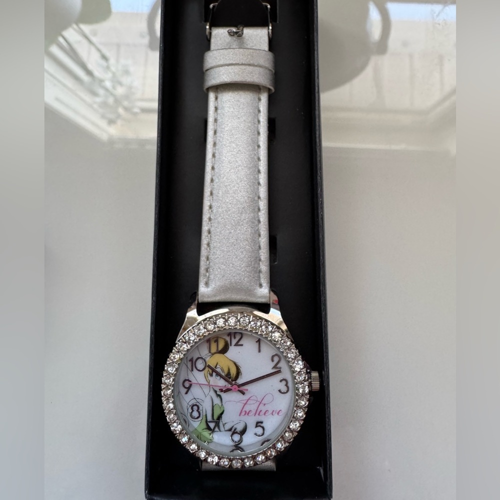 Silver Watch with Rhinestone Bezel and Cartoon Dial